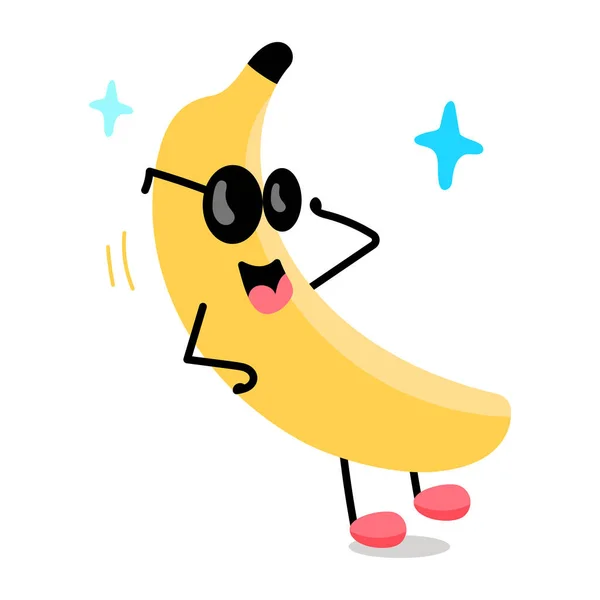 Illustration Der Niedlichen Gelben Cartoon Banane Sonnenbrille — Stockvektor