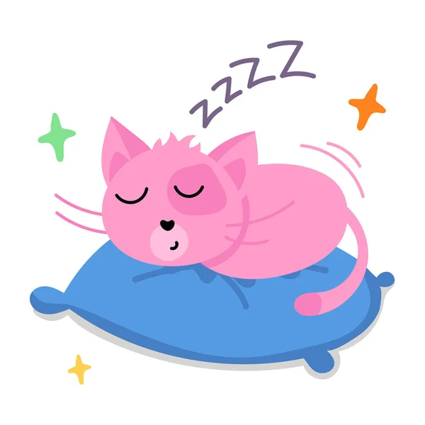 Γάτα Ύπνο Μαξιλάρι Doodle Διανυσματική Απεικόνιση — Διανυσματικό Αρχείο