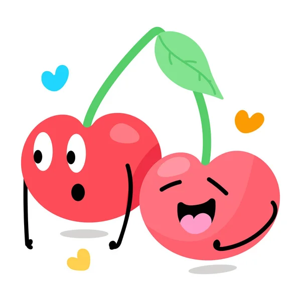 Cute Red Cartoon Cherries Vector Illustration — Stock Vector