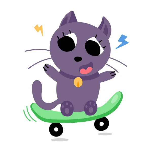 Χαριτωμένο Γάτα Κινουμένων Σχεδίων Για Πατινάζ Αστεία Έκφραση Διανυσματική Απεικόνιση — Διανυσματικό Αρχείο