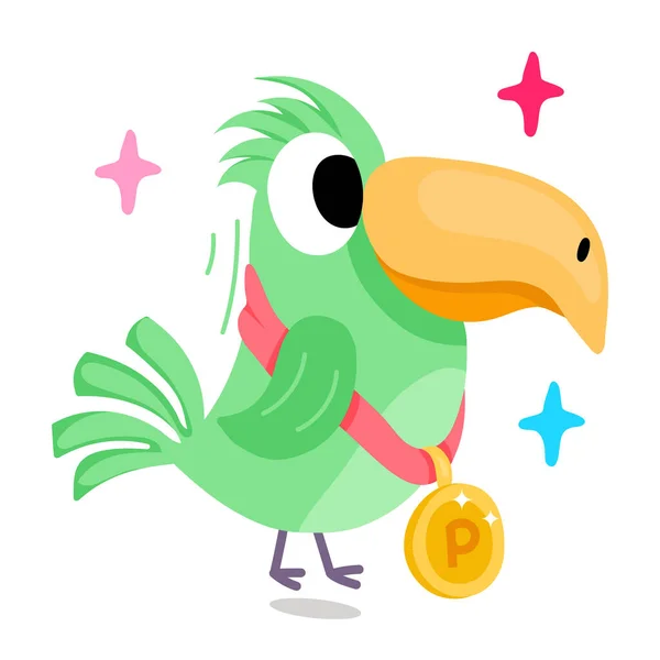 Illustration Oiseau Mignon Avec Médaille — Image vectorielle