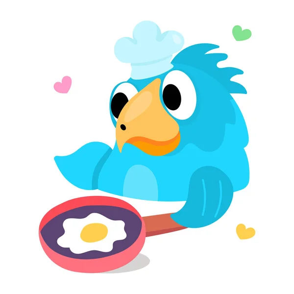Blue Bird Frying Egg Vector Illustration — Stock Vector