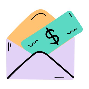 İçinde para ve dolar sembolü olan zarf vektör çizimi tasarımı