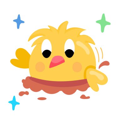 Çizgi filmdeki kanatlı bebek piliç, vektör çizimi.