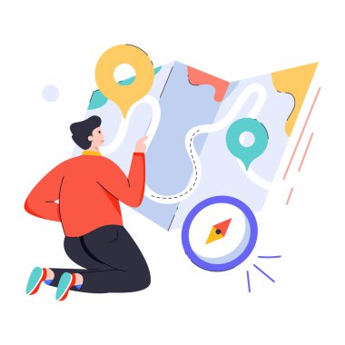 GPS haritası ve pusula vektör çizimi olan adam