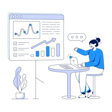 Ofiste çalışan iş kadını. vektör illüstrasyonu 