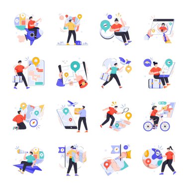 seyahat ve iş ikonları ayarlandı. vektör illüstrasyonu 