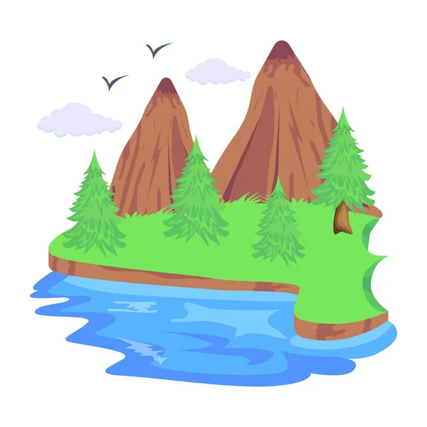 Гірський Пейзаж Лісом Річкою — стоковий вектор