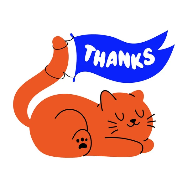 Bonito Gato Vermelho Com Bandeira Graças Ilustração Vetorial — Vetor de Stock