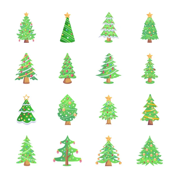 Noel Ağaçları Beyaz Arka Plan Üzerinde Izole Ayarlayın — Stok Vektör