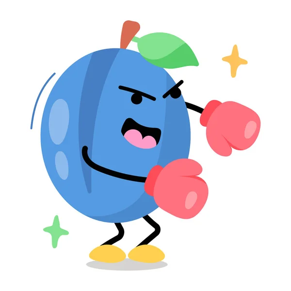 Niedliche Zeichentrickfigur Pflaume Boxerhandschuhen — Stockvektor