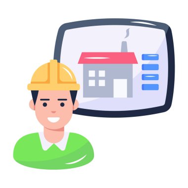 Evi olan miğferli işçi, vektör illüstrasyon tasarımı