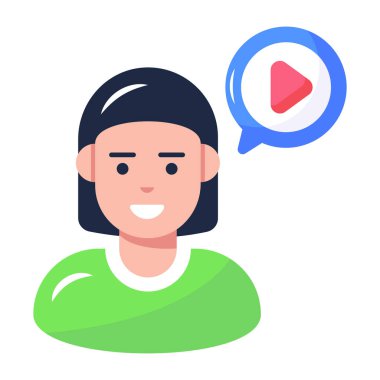 Oynat düğmesi vektör illüstrasyonuna sahip kadın