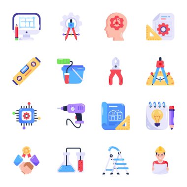 Bilim ve teknoloji vektör simgeleri ayarlandı