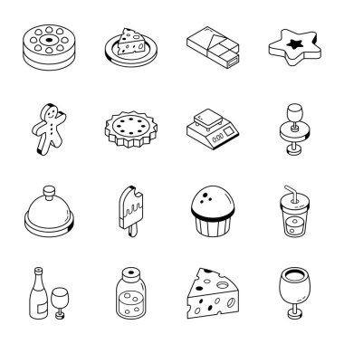 Yiyecek ve içecek sembolünün vektör çizimi. Ağ için şekerleme ve hamur işi seti.