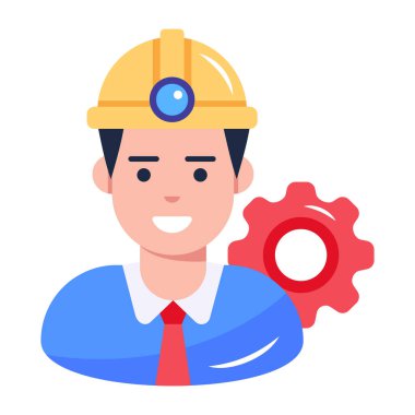 Miğferi ve vites vektör çizimi olan işçiler