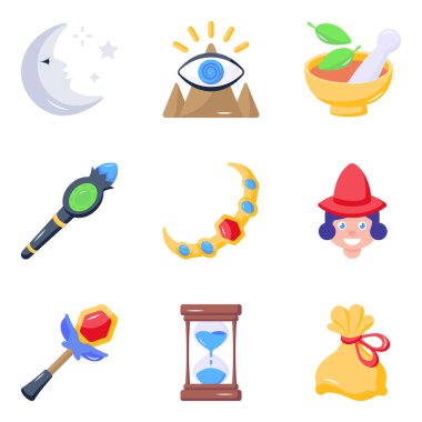 Ortaçağ simgeleri ve sembolleri. ağ için 36 vektör sembollü çizgi film biçimi.