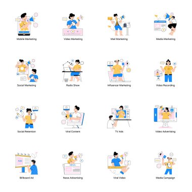 insanlar ve aygıt simgeleri ayarlandı. düz biçim.