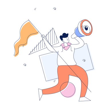 Megafonlu adam, vektör illüstrasyonu.