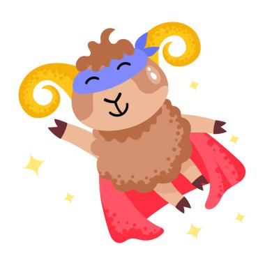 Süper kahraman kostümlü şirin küçük koyunlar, vektör çizim tasarımı