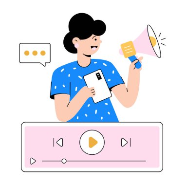 Akıllı telefonu ve hoparlörü olan genç bir kadın.