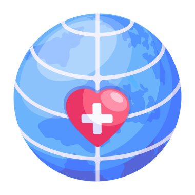 kırmızı kalpli ve çapraz vektör illüstrasyon tasarımlı dünya