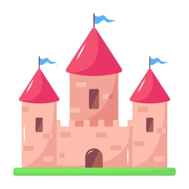 Şato ikonu. Web için ortaçağ sihirli vektör simgelerinin düz çizimi