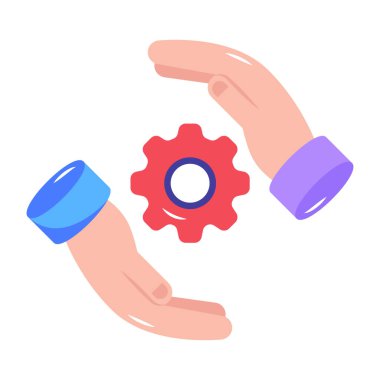 Dişli ikonlu eller. vektör illüstrasyonu