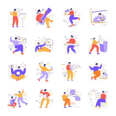 Vektör insanların hobileri, düz tasarım çizimleri