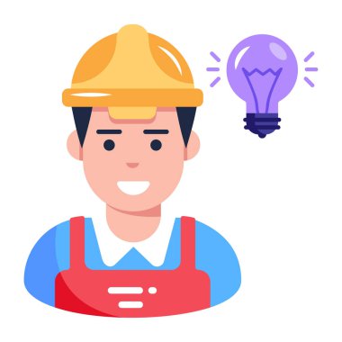 Kasklı ve ampullü bir adam. 