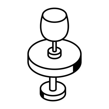 Masa simgesinde bir bardak şarap, vektör illüstrasyonu