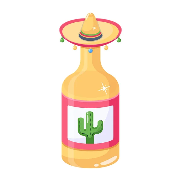 Bottiglia Salsa Messicana Con Sombrero — Vettoriale Stock