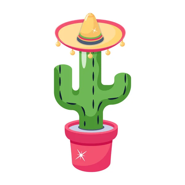 Cactus Con Sombrero Diseño Ilustración Vector Maceta — Vector de stock