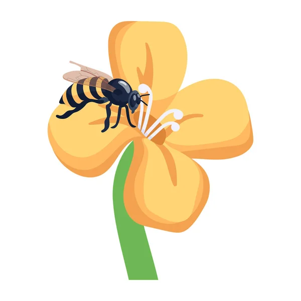 Bal Sarı Çiçek Vektör Illüstrasyonlu Arı — Stok Vektör