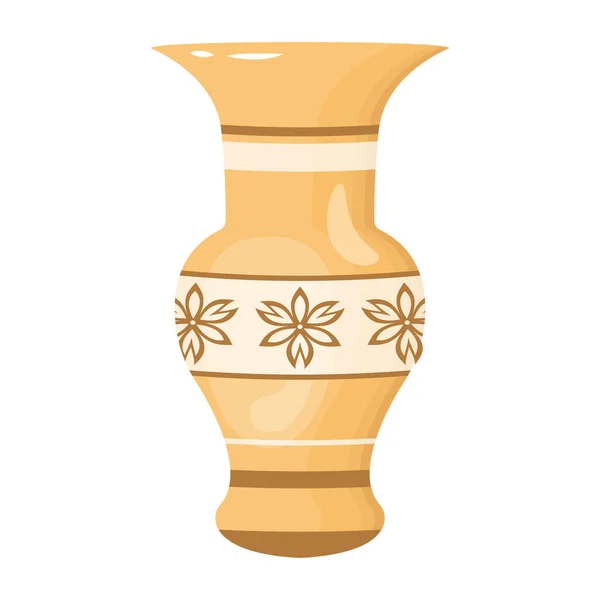 漂亮的花盆图标 白色背景下孤立的老式木制花瓶向量图解卡通画 — 图库矢量图片