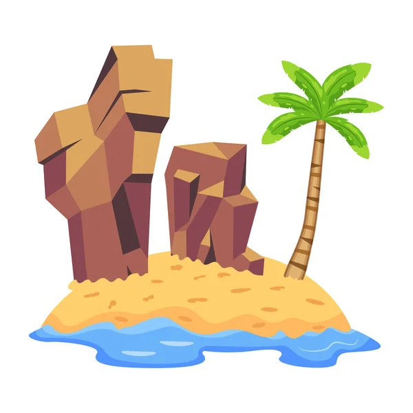 Island Palm Tree Sea Rocks — Stock Vector
