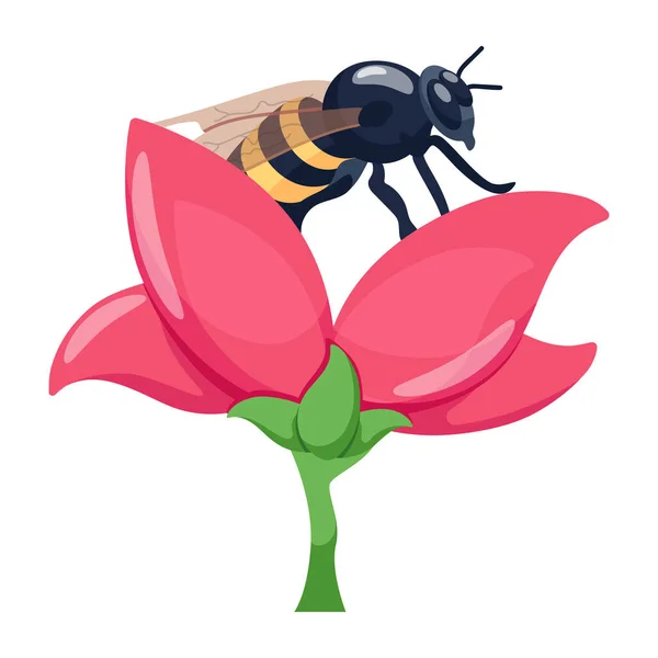 可愛いマンガ蜂の花ベクトルイラスト — ストックベクタ