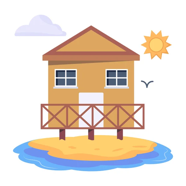 Strandhaus Mit Meer Und Sonnenvektor Illustration Design — Stockvektor