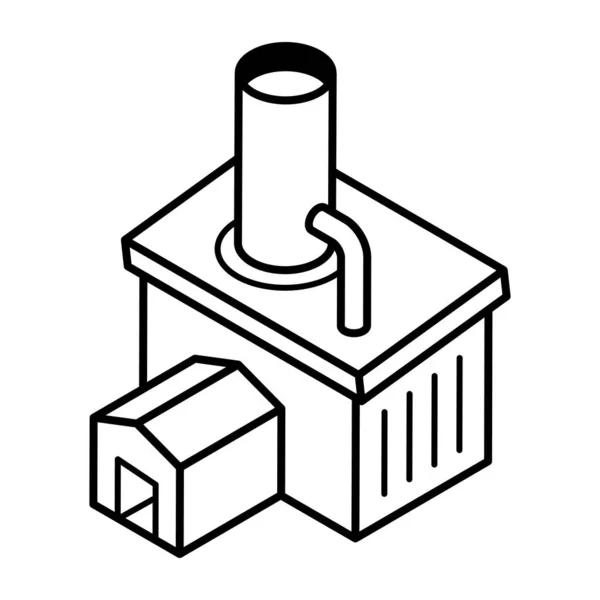 Isometric Line Illustration Factory Icon — Stock Vector