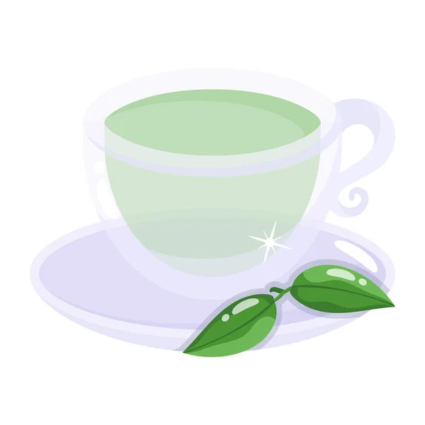Tea Cup Green Leaves — Stock Vector