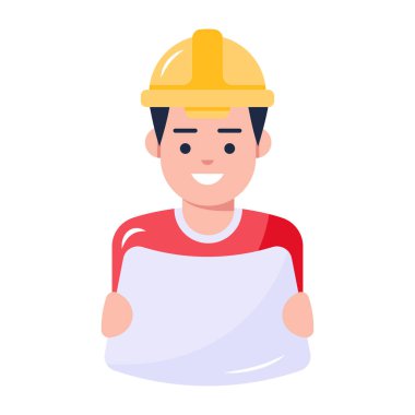 Kask ikonlu işçi. Yapıcı vektör illüstrasyonunun çizgi filmi