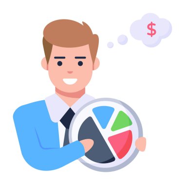 Pasta grafiği vektör çizimi tasarımı olan iş adamı