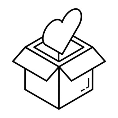 Kalp ikonu vektör illüstrasyonlu karton kutuyu aç 