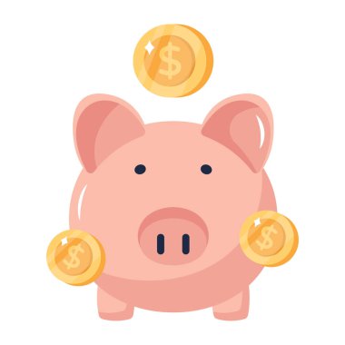 Dolar madeni para vektör illüstrasyon tasarımı ile domuz parası