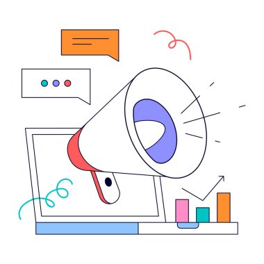 Konuşma baloncuklu megafon, vektör illüstrasyonu