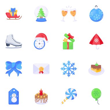 Noel ve yeni yıl ikonları hazır. Web için 9 noel baba vektör simgesinin basit illüstrasyonu