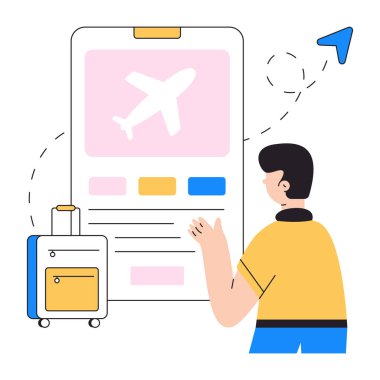 Bavulu ve bileti olan adam, seyahat konsepti.