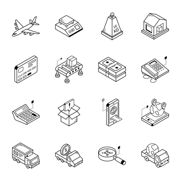 Conjunto Iconos Isométricos Negocios Ilustración Vectorial — Vector de stock