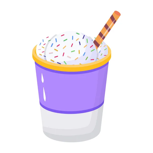 Ice Cream Icon Isometric Cocktail Cup Vector Illustration White Background — Stock Vector