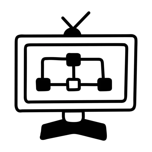 Monitorbildschirm Mit Sitemap Handgezeichnetem Premium Symbol — Stockvektor